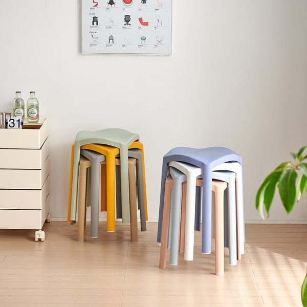 Contemporary Scandinavian Corrugated Plastic Stackable Vanity Stool Backless For Living Room - Image 2