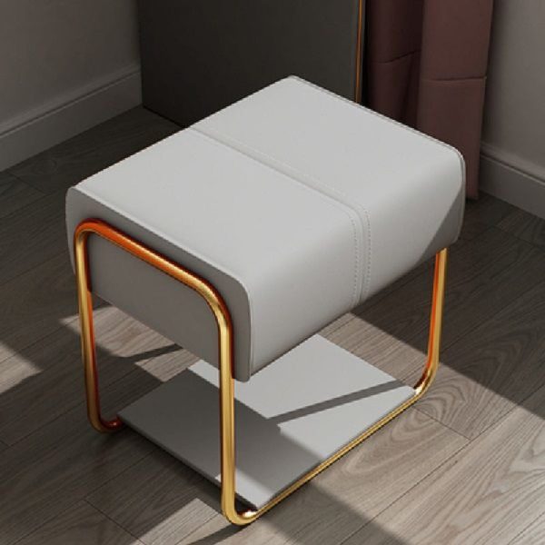 Contemporary Scandinavian Rectangular Square Leather Wood Vanity Stool For Bedroom - Image 12