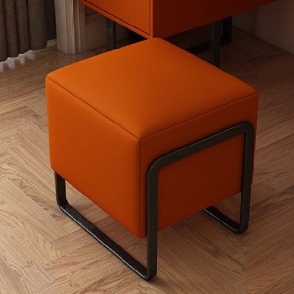 Contemporary Scandinavian Rectangular Square Leather Wood Vanity Stool For Bedroom - Image 19