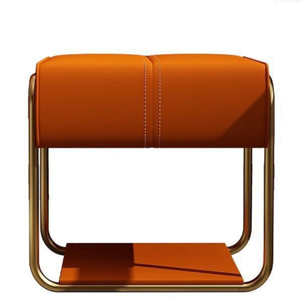 Contemporary Scandinavian Rectangular Square Leather Wood Vanity Stool For Bedroom - Image 7