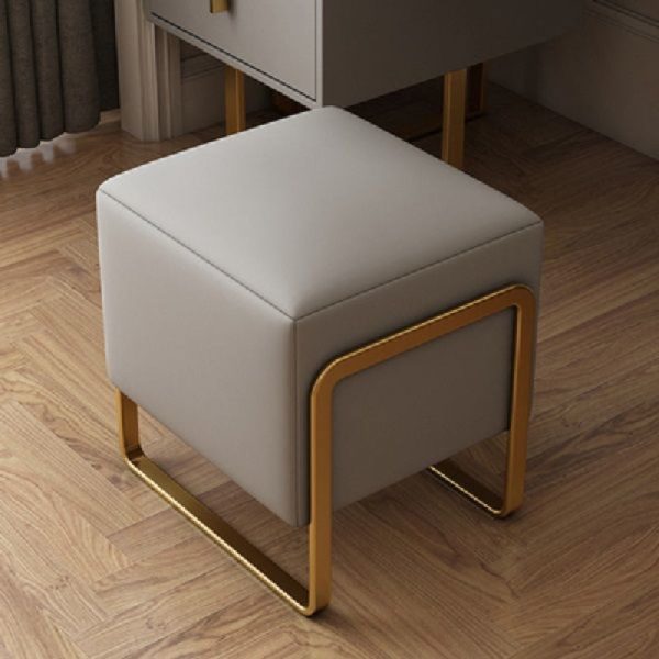 Contemporary Scandinavian Rectangular Square Leather Wood Vanity Stool For Bedroom - Image 18