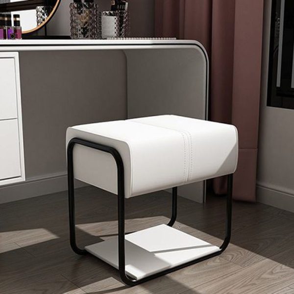 Contemporary Scandinavian Rectangular Square Leather Wood Vanity Stool For Bedroom - Image 21