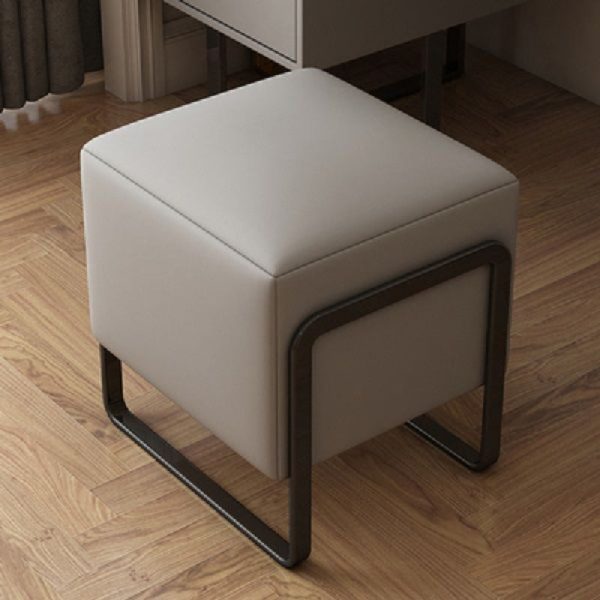 Contemporary Scandinavian Rectangular Square Leather Wood Vanity Stool For Bedroom - Image 17