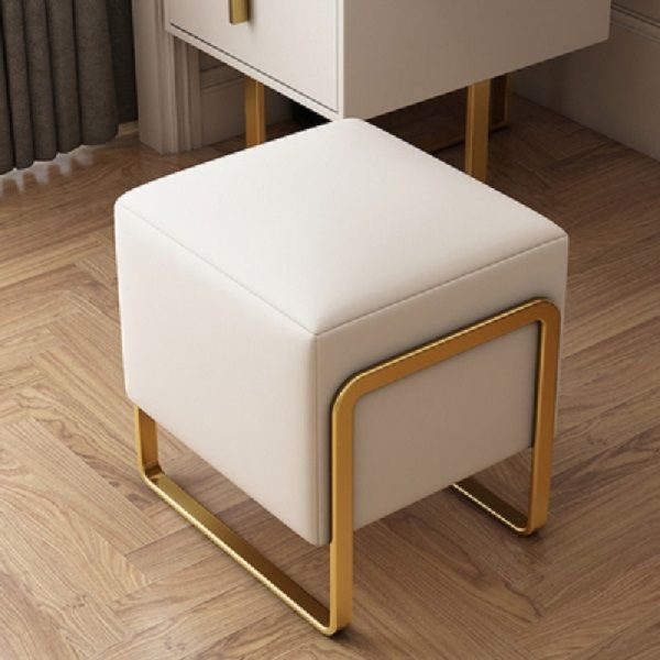 Contemporary Scandinavian Rectangular Square Leather Wood Vanity Stool For Bedroom - Image 16