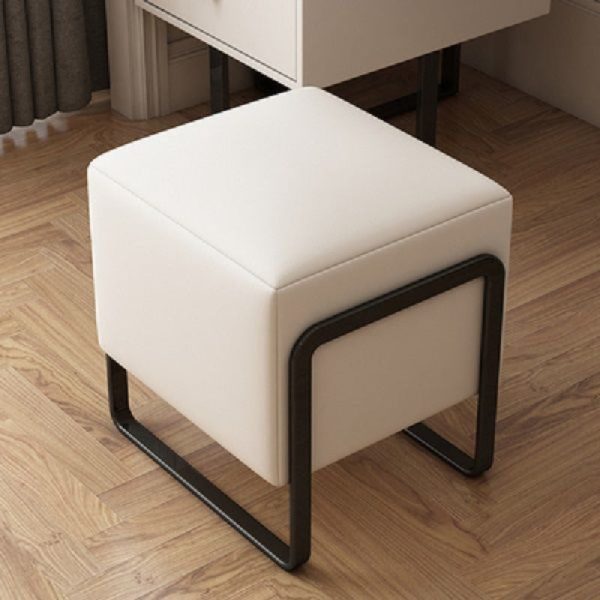 Contemporary Scandinavian Rectangular Square Leather Wood Vanity Stool For Bedroom - Image 15