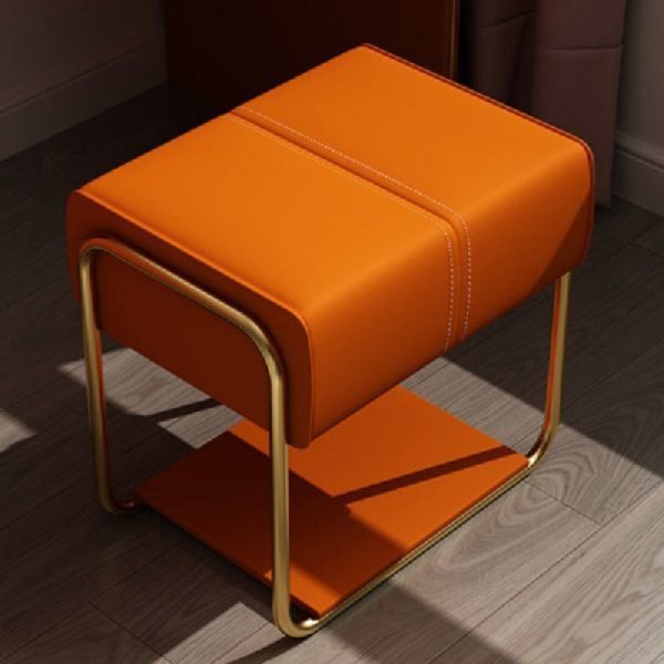 Contemporary Scandinavian Rectangular Square Leather Wood Vanity Stool For Bedroom - Image 14
