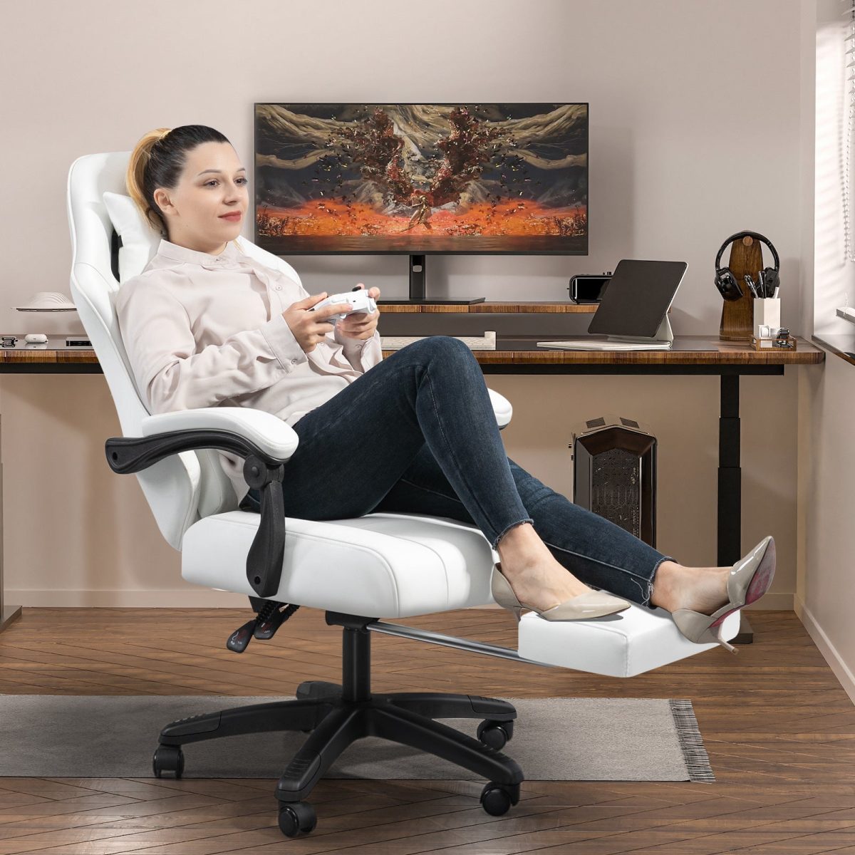 Modern Minimalist Swivel Liftable Rectangular Square Nylon Leather Fabric Desk Chair Backrest Armrest For Home Office - Image 2
