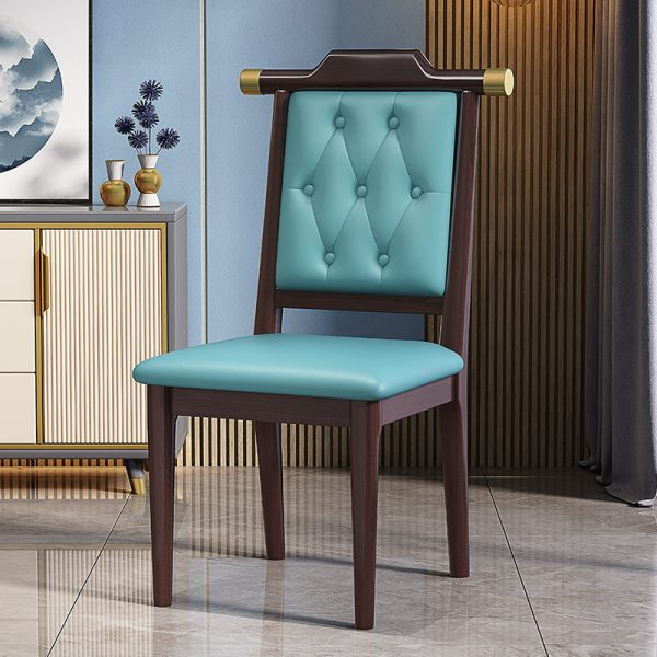 Traditional Chinese Square Wood Leather Dining Chair Backrest For Dining Room - Image 2
