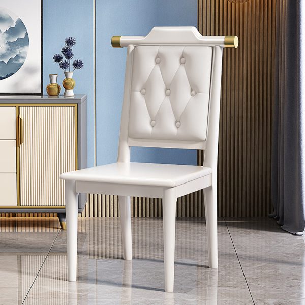 Traditional Chinese Square Wood Leather Dining Chair Backrest For Dining Room - Image 17