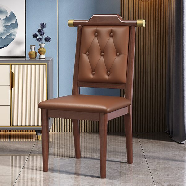 Traditional Chinese Square Wood Leather Dining Chair Backrest For Dining Room - Image 20
