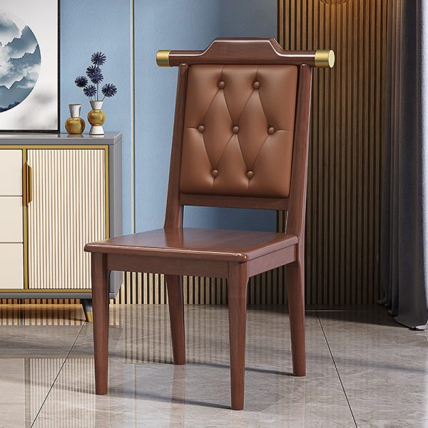 Traditional Chinese Square Wood Leather Dining Chair Backrest For Dining Room - Image 19
