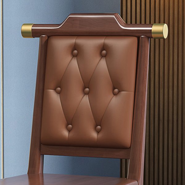 Traditional Chinese Square Wood Leather Dining Chair Backrest For Dining Room - Image 5
