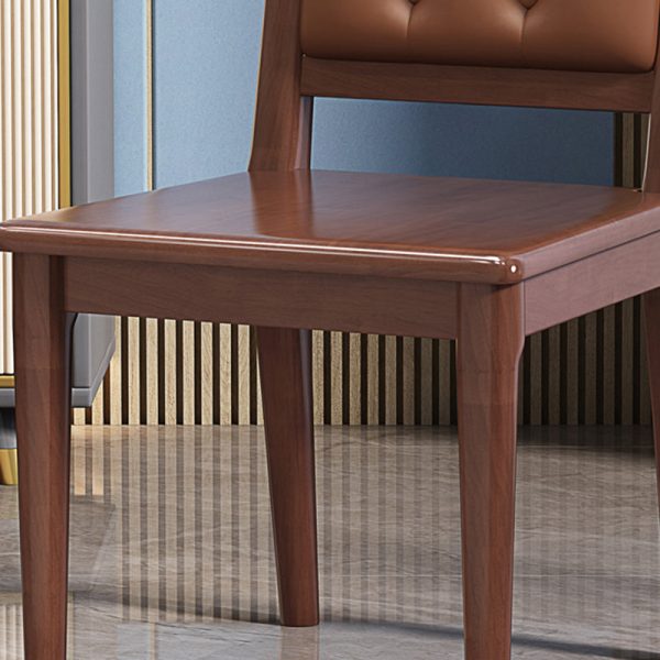 Traditional Chinese Square Wood Leather Dining Chair Backrest For Dining Room - Image 9