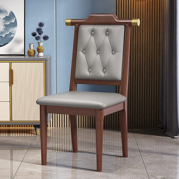 Traditional Chinese Square Wood Leather Dining Chair Backrest For Dining Room - Image 14
