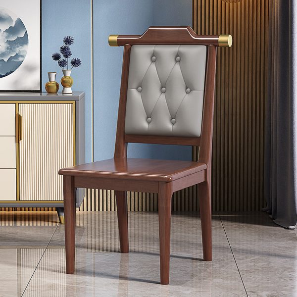 Traditional Chinese Square Wood Leather Dining Chair Backrest For Dining Room - Image 12