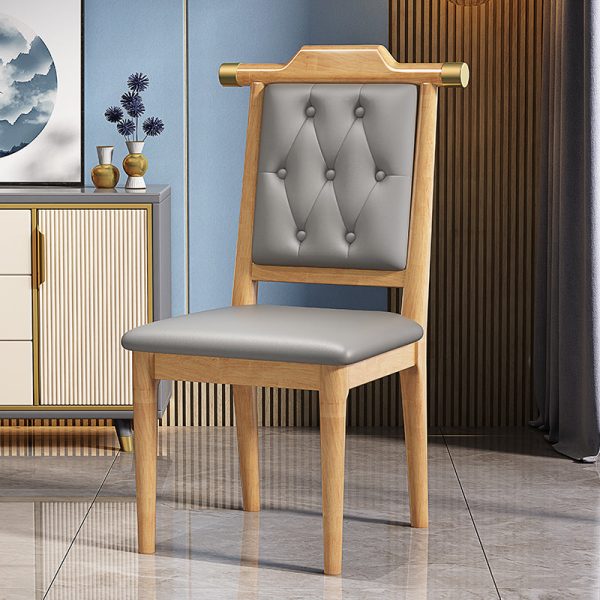 Traditional Chinese Square Wood Leather Dining Chair Backrest For Dining Room - Image 16