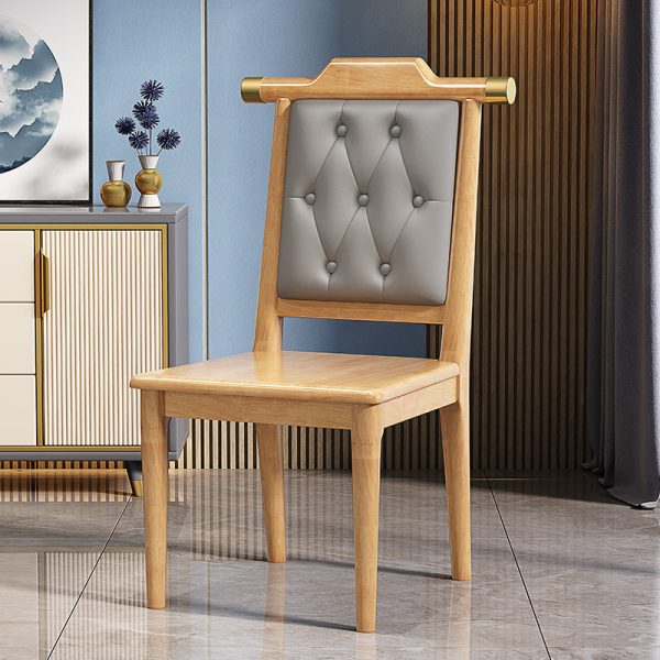 Traditional Chinese Square Wood Leather Dining Chair Backrest For Dining Room - Image 15