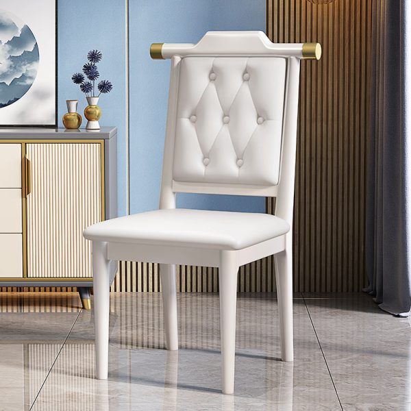 Traditional Chinese Square Wood Leather Dining Chair Backrest For Dining Room - Image 18