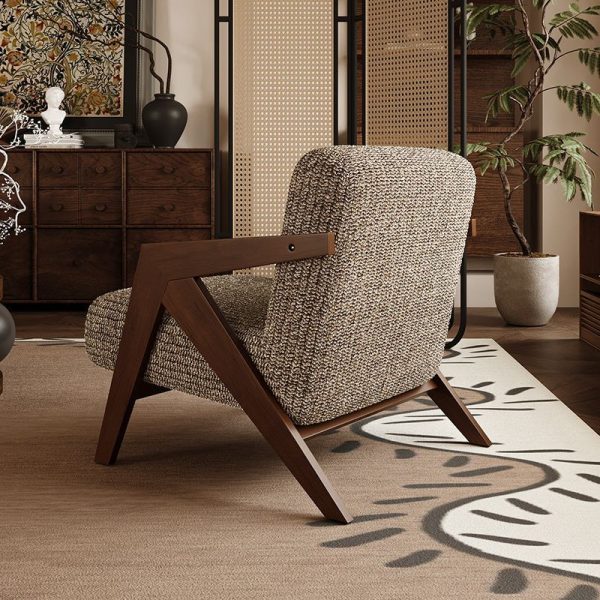 Traditional Vintage Square Wood Fabric Accent Chair Backrest Armrest For Living Room - Image 9