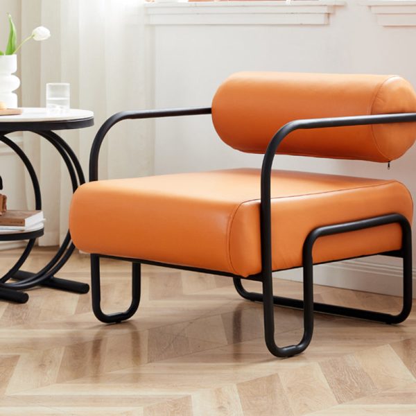 Modern Minimalist Square Cylinder Metal Fabric Accent Chair Backrest Armrest For Living Room - Image 12