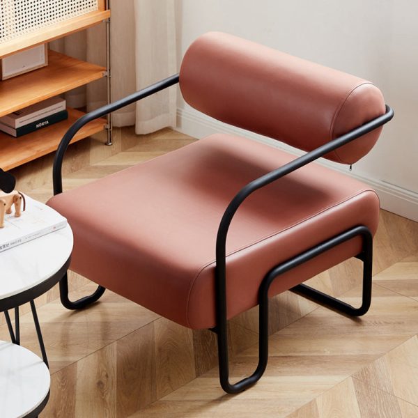 Modern Minimalist Square Cylinder Metal Fabric Accent Chair Backrest Armrest For Living Room - Image 19
