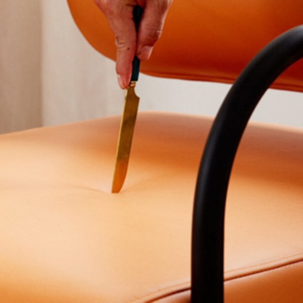Modern Minimalist Square Cylinder Metal Fabric Accent Chair Backrest Armrest For Living Room - Image 5