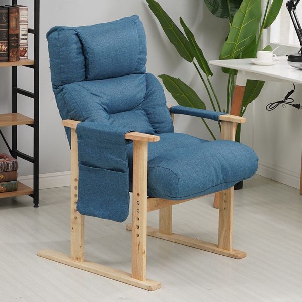 Modern Minimalist Folding Rectangular Wood Hemp Fabric Storage Pocket Accent Chair Backrest Armrests For Study Room - Image 3