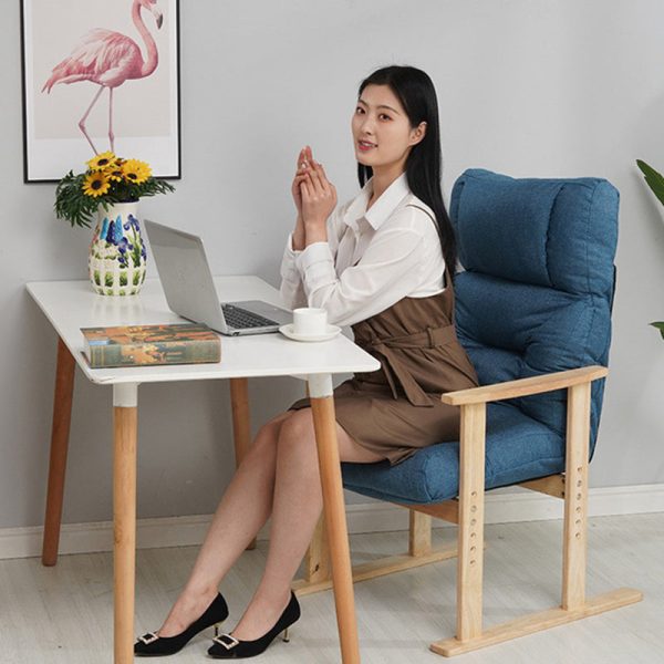 Modern Minimalist Folding Rectangular Wood Hemp Fabric Storage Pocket Accent Chair Backrest Armrests For Study Room - Image 13