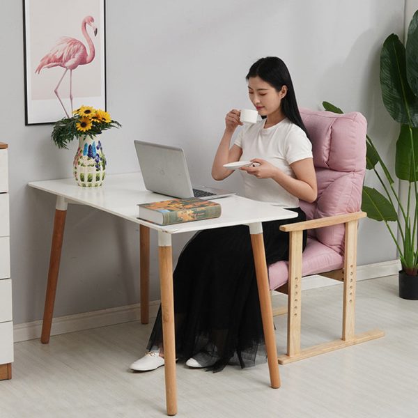Modern Minimalist Folding Rectangular Wood Hemp Fabric Storage Pocket Accent Chair Backrest Armrests For Study Room - Image 14