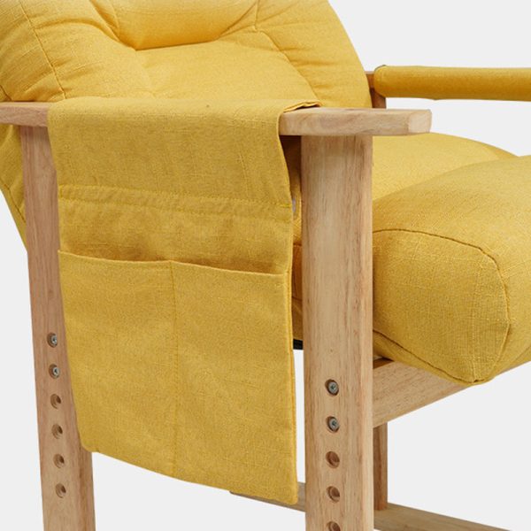 Modern Minimalist Folding Rectangular Wood Hemp Fabric Storage Pocket Accent Chair Backrest Armrests For Study Room - Image 9