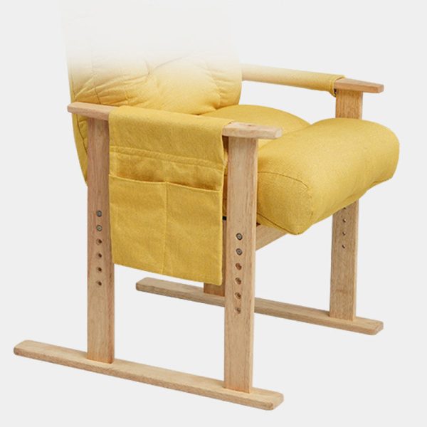 Modern Minimalist Folding Rectangular Wood Hemp Fabric Storage Pocket Accent Chair Backrest Armrests For Study Room - Image 11