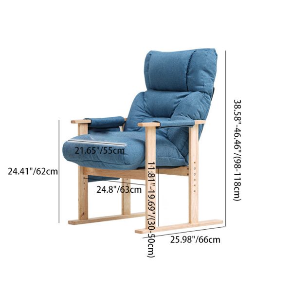 Modern Minimalist Folding Rectangular Wood Hemp Fabric Storage Pocket Accent Chair Backrest Armrests For Study Room - Image 7