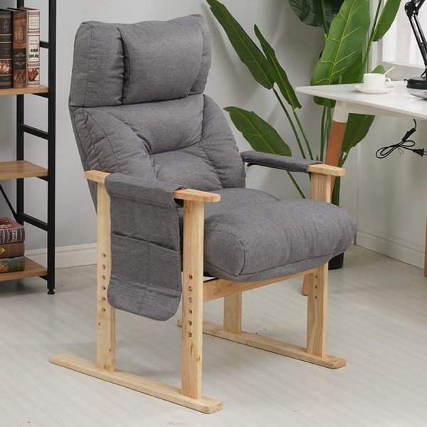Modern Minimalist Folding Rectangular Wood Hemp Fabric Storage Pocket Accent Chair Backrest Armrests For Study Room - Image 2