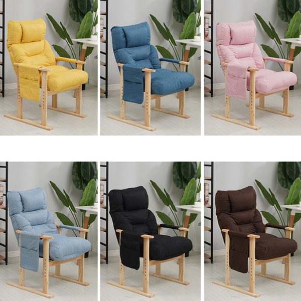 Modern Minimalist Folding Rectangular Wood Hemp Fabric Storage Pocket Accent Chair Backrest Armrests For Study Room - Image 21