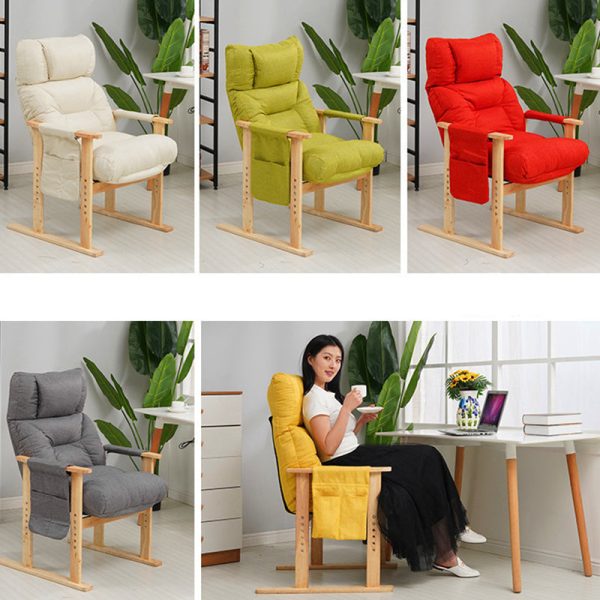 Modern Minimalist Folding Rectangular Wood Hemp Fabric Storage Pocket Accent Chair Backrest Armrests For Study Room - Image 20