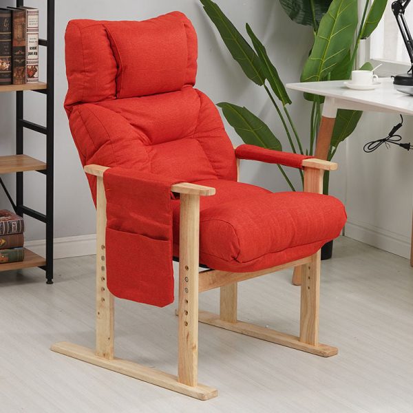Modern Minimalist Folding Rectangular Wood Hemp Fabric Storage Pocket Accent Chair Backrest Armrests For Study Room - Image 19