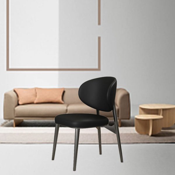 Modern Minimalist Curved Round Leather Steel Dining Chair Backrest For Dining Room - Image 7