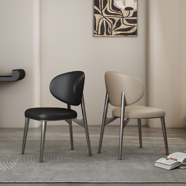 Modern Minimalist Curved Round Leather Steel Dining Chair Backrest For Dining Room - Image 2