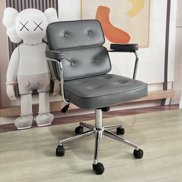 Modern Minimalist Lift Swivel Rectangular Square Metal Leather Desk Chair Backrest Armrest For Home Office - Image 10