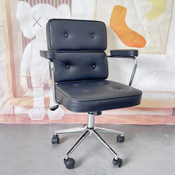 Modern Minimalist Lift Swivel Rectangular Square Metal Leather Desk Chair Backrest Armrest For Home Office - Image 12