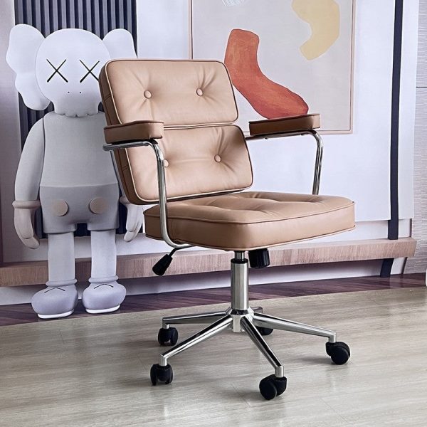 Modern Minimalist Lift Swivel Rectangular Square Metal Leather Desk Chair Backrest Armrest For Home Office - Image 11