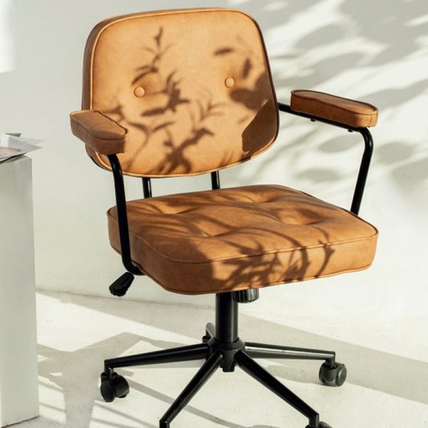 Modern Minimalist Lift Swivel Rectangular Square Metal Leather Desk Chair Backrest Armrest For Home Office - Image 16