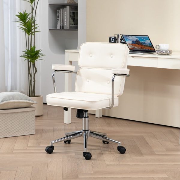 Modern Minimalist Lift Swivel Rectangular Square Metal Leather Desk Chair Backrest Armrest For Home Office - Image 18