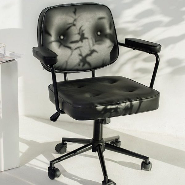Modern Minimalist Lift Swivel Rectangular Square Metal Leather Desk Chair Backrest Armrest For Home Office - Image 8