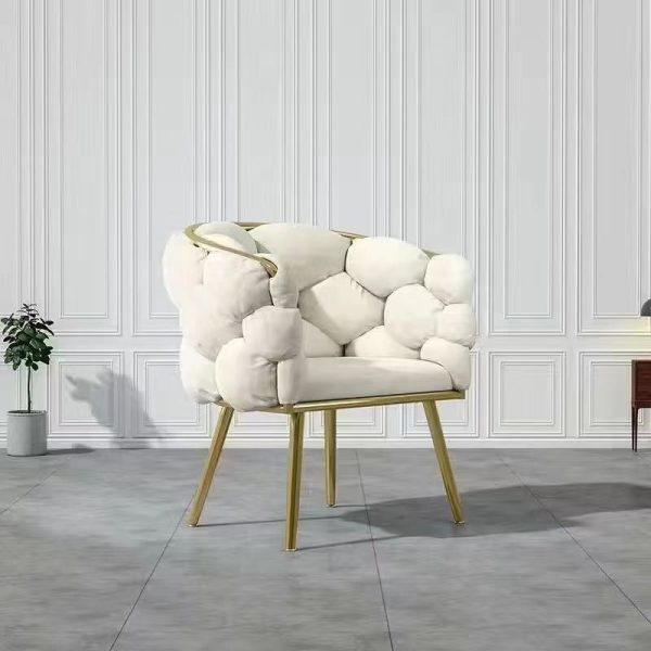 Modern Art Deco Bubble Curved Metal Fabric Vanity Stool Backrest Armrest For Bedroom - Image 5