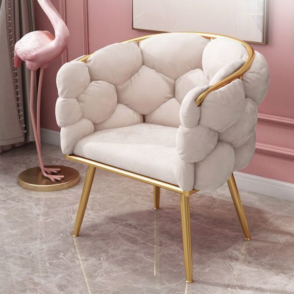 Modern Art Deco Bubble Curved Metal Fabric Vanity Stool Backrest Armrest For Bedroom - Image 12