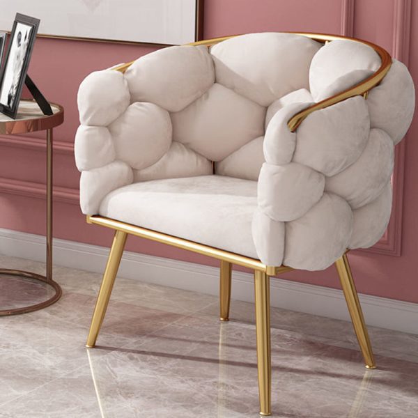 Modern Art Deco Bubble Curved Metal Fabric Vanity Stool Backrest Armrest For Bedroom - Image 13