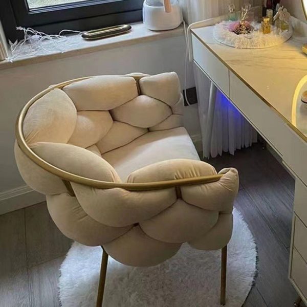 Modern Art Deco Bubble Curved Metal Fabric Vanity Stool Backrest Armrest For Bedroom - Image 11