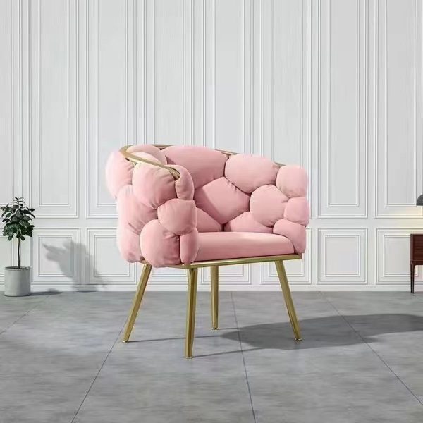 Modern Art Deco Bubble Curved Metal Fabric Vanity Stool Backrest Armrest For Bedroom - Image 6