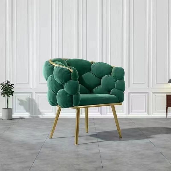 Modern Art Deco Bubble Curved Metal Fabric Vanity Stool Backrest Armrest For Bedroom - Image 7